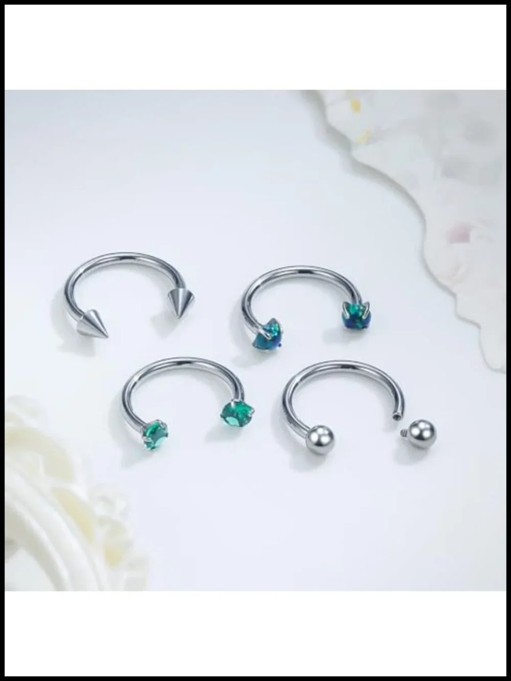 16G Titanium Horseshoe Nose Ring Septum Piercing Jewelry Set with CZ Opal
